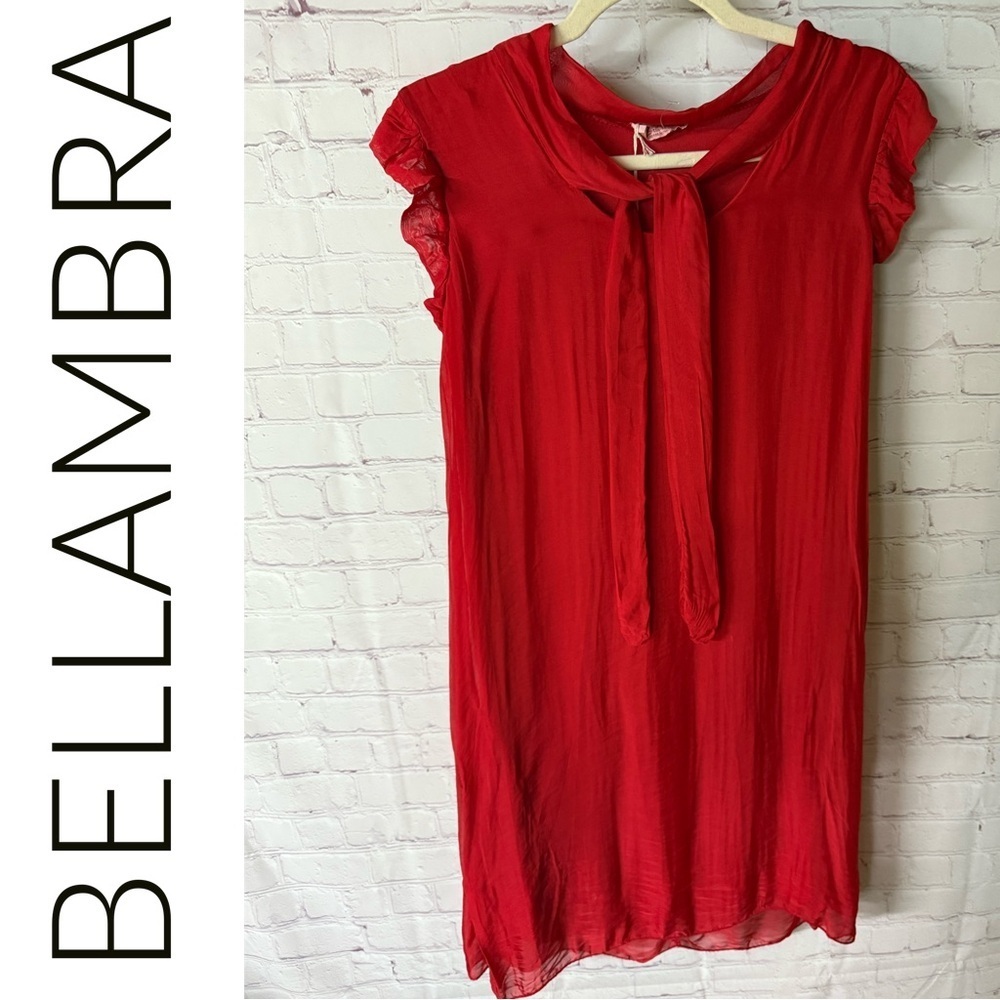 Bellambra Silk Blend NEW Italian Red Midi Dress Event Vacation Luxe Feminine S - Picture 2 of 7